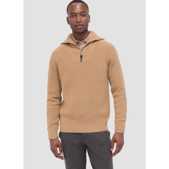 Bugatchi Men's Sweater XL Mens Fisherman Rib Stitch Quarter Zip Wool Cotton - Picture 1 of 10